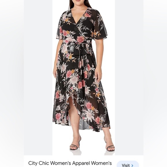 City Chic Dresses & Skirts - City Chic size 24 wrap dress black with floral pattern. No tags but never worn